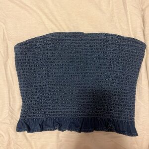 American Eagle Outfitters Navy Blue Smocked Crop Top